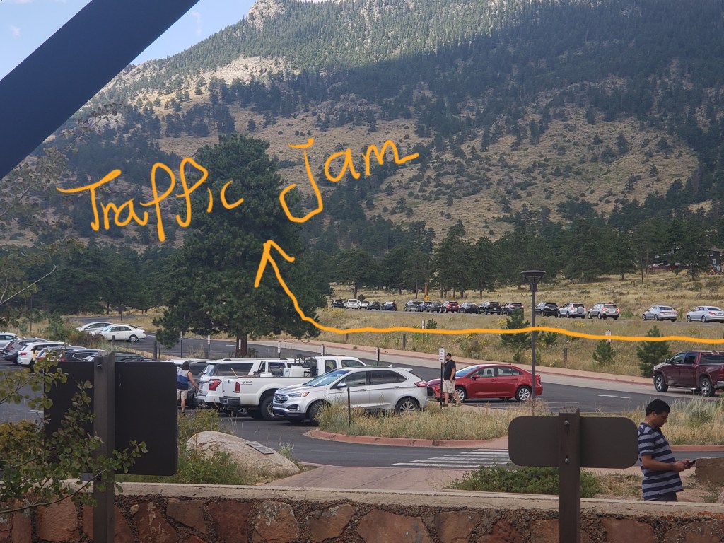Traffic jam! Thousands of cars are lining up to enter Rocky Mountain National Park!